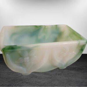 Vintage Akro Agate Green and White Slag Glass Planter